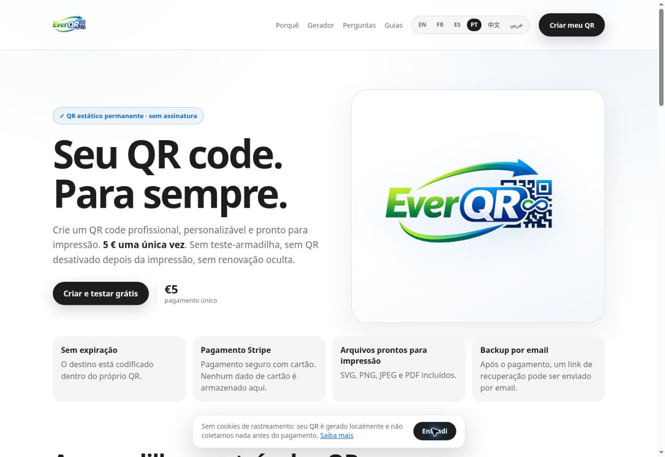 Página do site — Ever QR